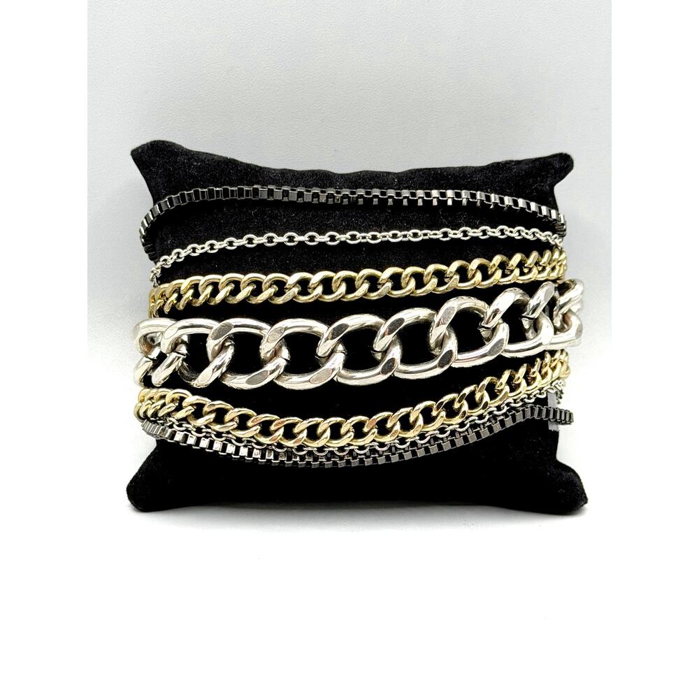Vintage Mixed Metal Multi Strand Chain Cuff Bracelet ✨